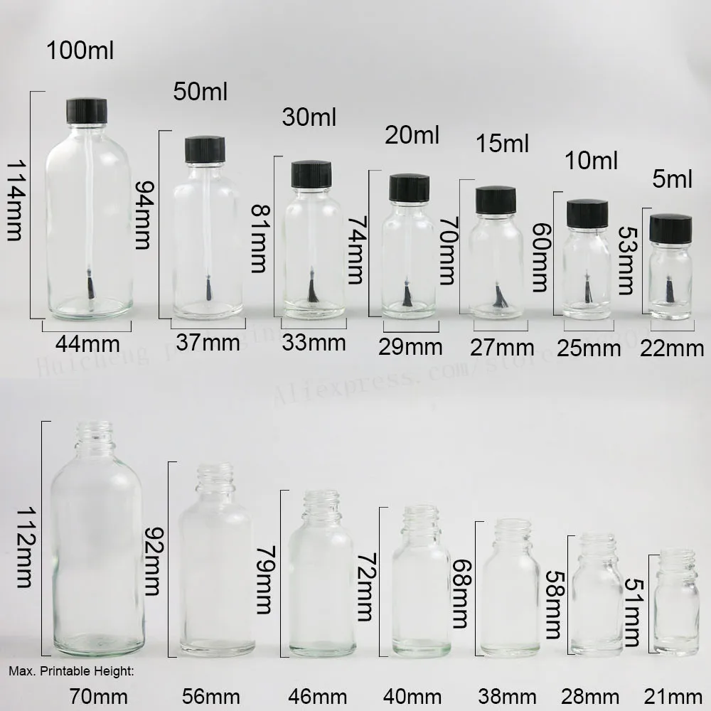 200 x 5ML 10ML 15ML 30ML Clear Refillable Glass Essential Bottle With Brush Cap Nail Polish Bottle Transparent Glass Nail