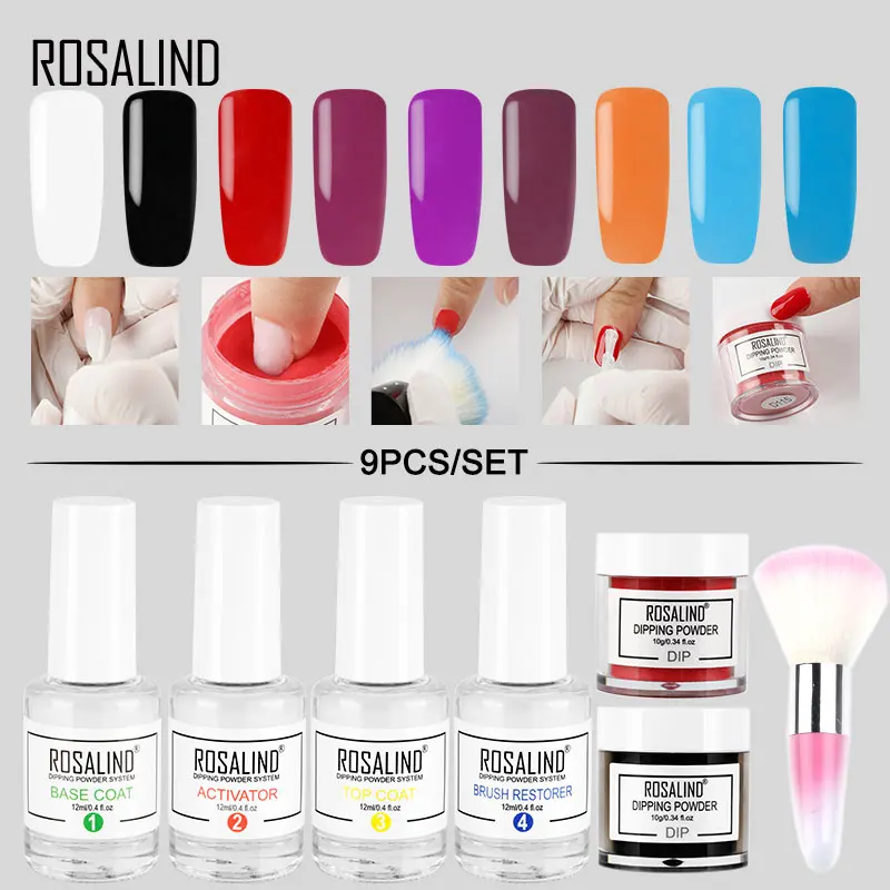 

ROSALIND Dipping Powder Glitter Natural Dry Chrome Pigment Nail Art Dust Holographic Powder Set For Gel Polish Manicure