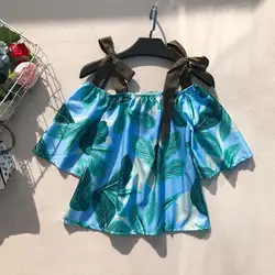NiceMix/2019 весенне-летняя блузка с открытыми плечами и принтом ладони, летние топы для отдыха в Корейском стиле, Свободные повседневные