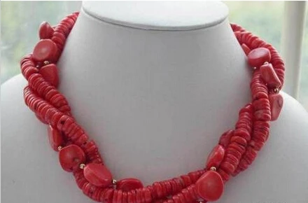 

HOT SELL - HOT2414 NICE 3row naturel red coin massive coral necklace -Top quality free shipping