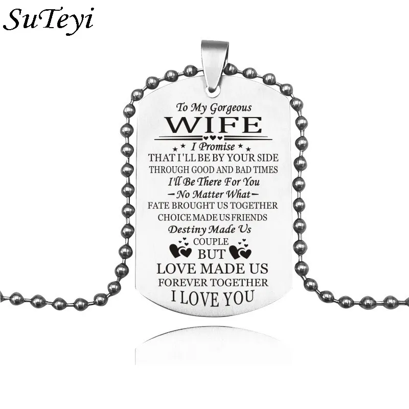 

Suteyi To My Gorgeous Husband Wife Girlfriend Boyfriend I Love You Silver Black Pendant Necklace For Couples Lovers Jewelry