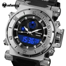 INFANTRY Men Watches Waterproof Luxury Dual Time Quartz Digital Watches Relogio Masculino Rubber Strap Military Big Dial Clocks