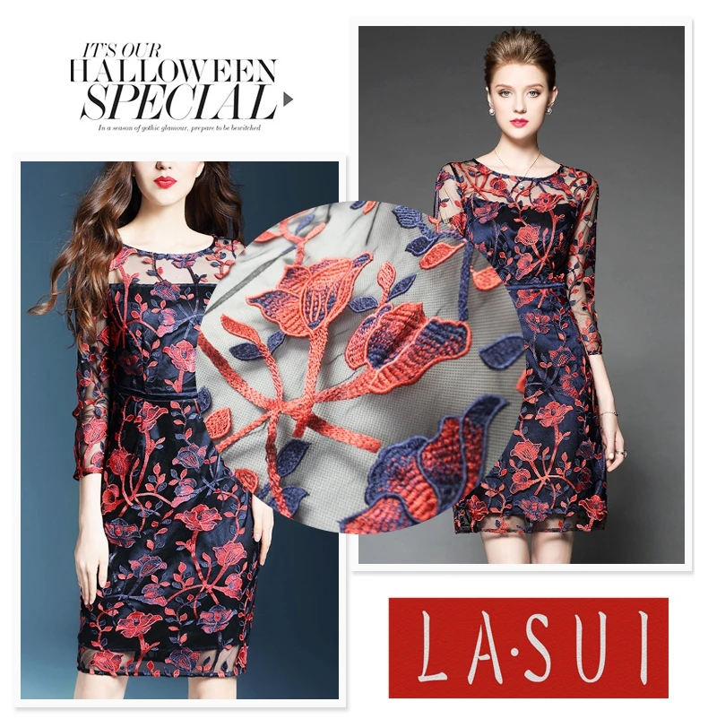 

LASUI 2017New Color polyester screen cloth embroidery lace cloth DIY clothing cheongsam dress with clothX0151