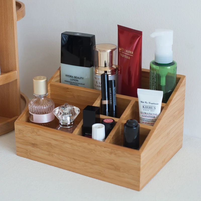 

Bamboo Office Stationary Storage Box Eco Natural Wood Desk Organizer 6 Slots Multi-Use Remoter/Sundries/Cosmectis Holders