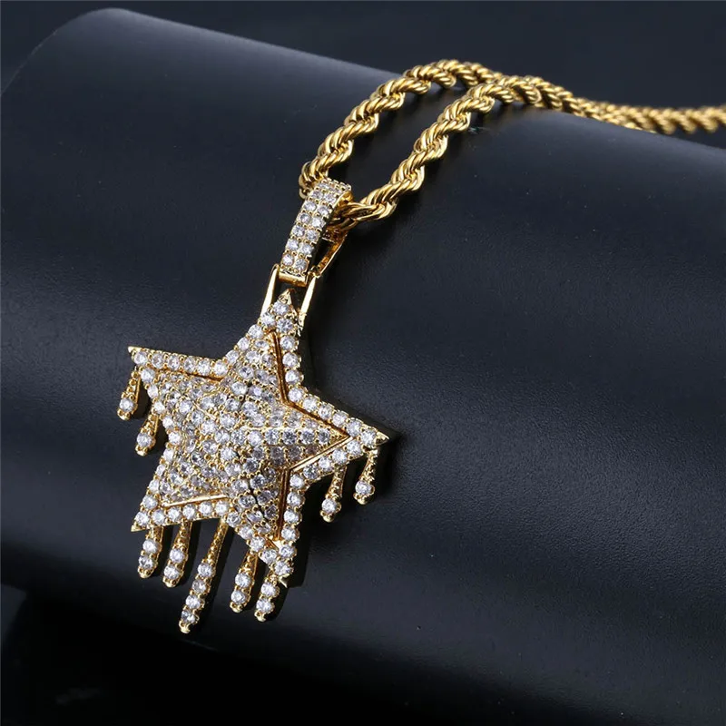 

Hip Hop Rock Necklaces Meteor Iced Out Pendant Necklace With Gold Chain New Arrival Cubic Zircon Mens Jewelry