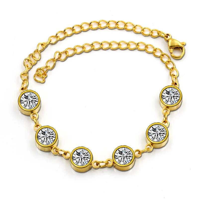 

LUXUSTEEL Hot Selling Wedding Gold Color Bracelet Stainless Steel Filled Shiny Crystal Bracelet For Women Trendy Bracelet Bangle