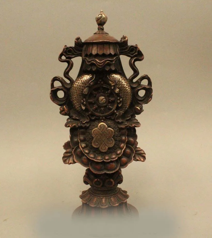 

DS 11"China Chinese Tibet Buddhism Bronze Silver eight treasures Aquarius Statue
