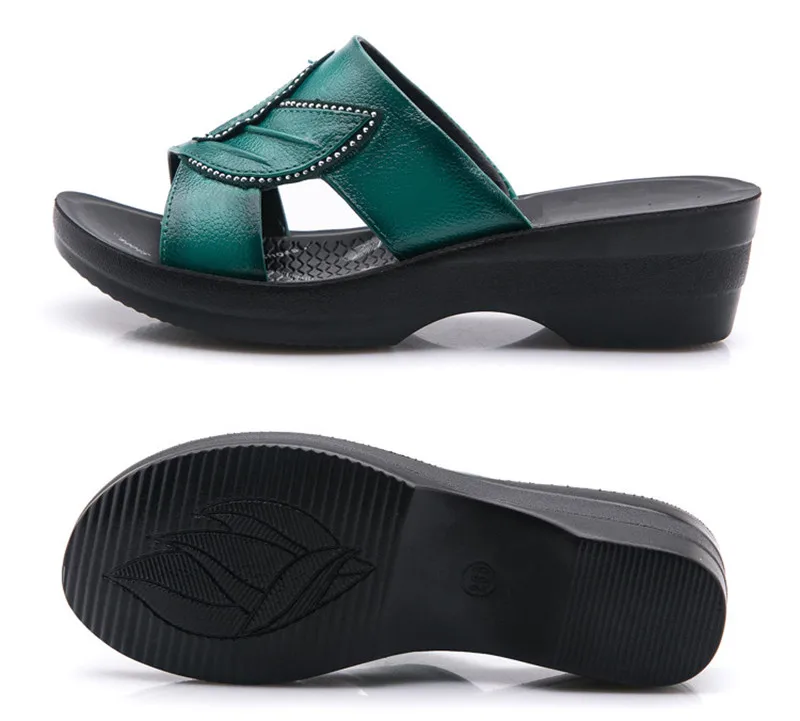 Ceyaneao2018летняя Новая женская обувь женские кожаные тапочки для мамы на мягкой подошве, на среднем каблуке, с нескользящей подошвой, удобные, se986