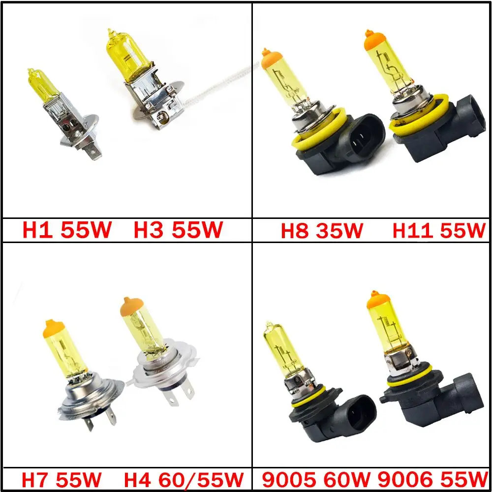 Hippcron Car Headlight Halogen Bulb H1 H3 H4 H7 H8 H11 9005 HB3 9006 HB4 12V 60/55W 1PCS 3000K Xenon Yellow fog light Spotlight halogen headlight bulb car headlights