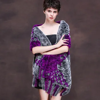 

Color block natural knit rex rabbit fur shawl women fashion real fur poncho with tassels 2018 new style autumn winter