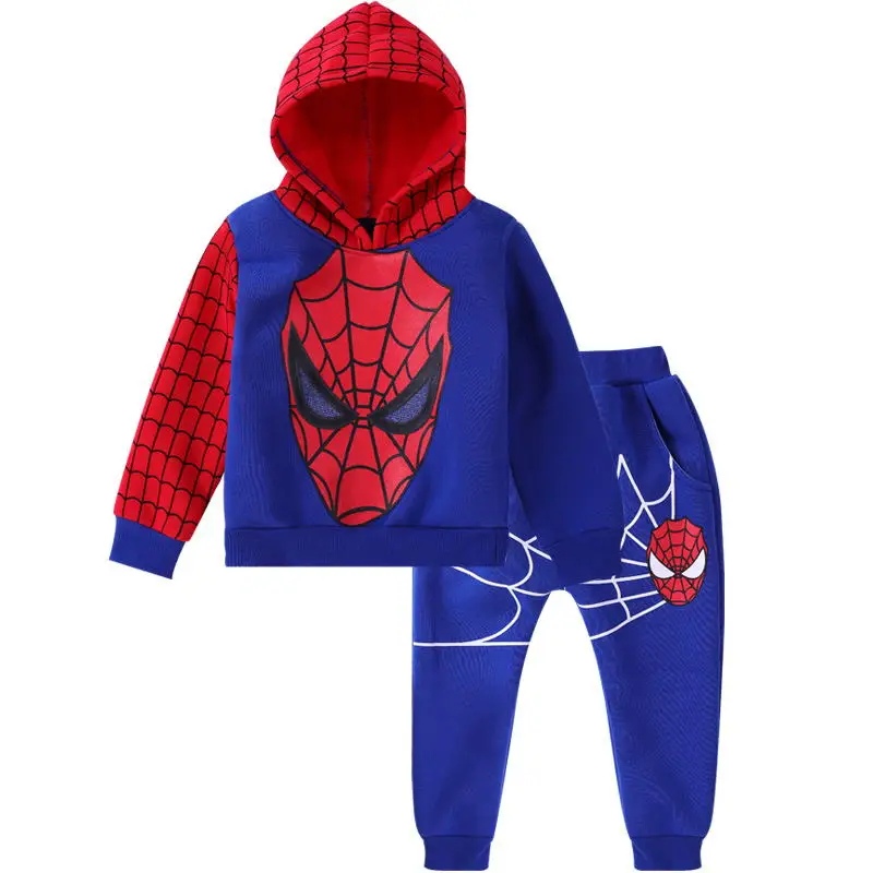 Children Clothing Set Baby Boys Clothes Winter Kids Clothes Boys Batman Hooded+Pants Sport Suit Costume For Boys 1 2 6 Year - Цвет: Blue