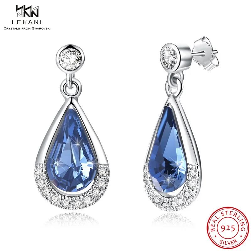 

LEKANI Crystals From Swarovski Drop Earring 925 Fashion Water Drops Blue Pop Women's Earrings Pendant Blue Gift Fine Jjewelry