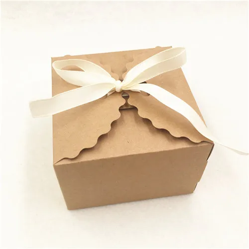 20 шт крафт-бумага квадратная коробка для конфет Свадебные сувениры в деревенском стиле подарочные коробки для вечеринок с свободная лента, ручная работа подарочная упаковка бумажные коробки - Цвет: Коричневый