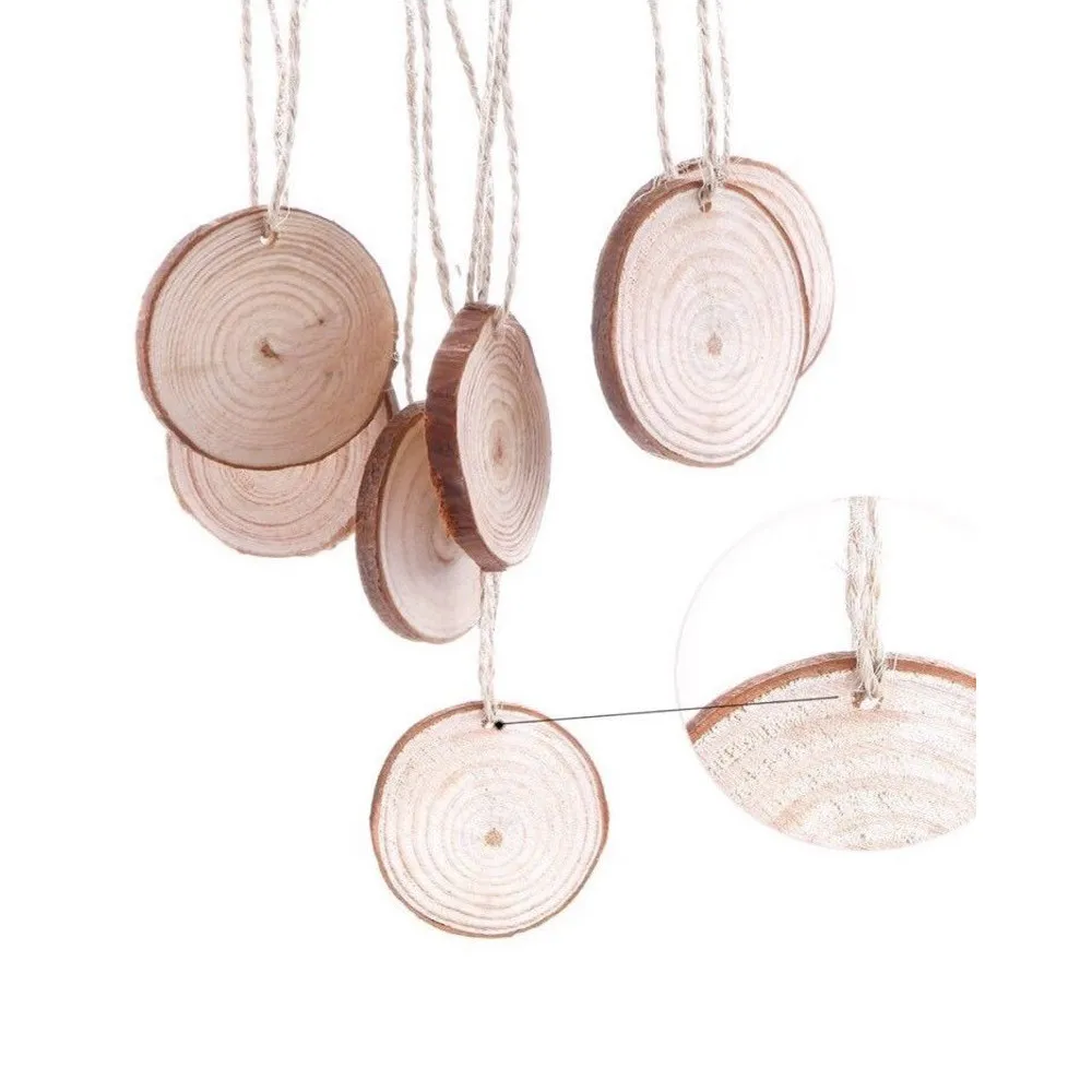 

DIY Craft 20 Pieces 6-7cm Unfinished Predrilled Wood Slices Round Log Discs With Jute Twine 2018 Dropshipping