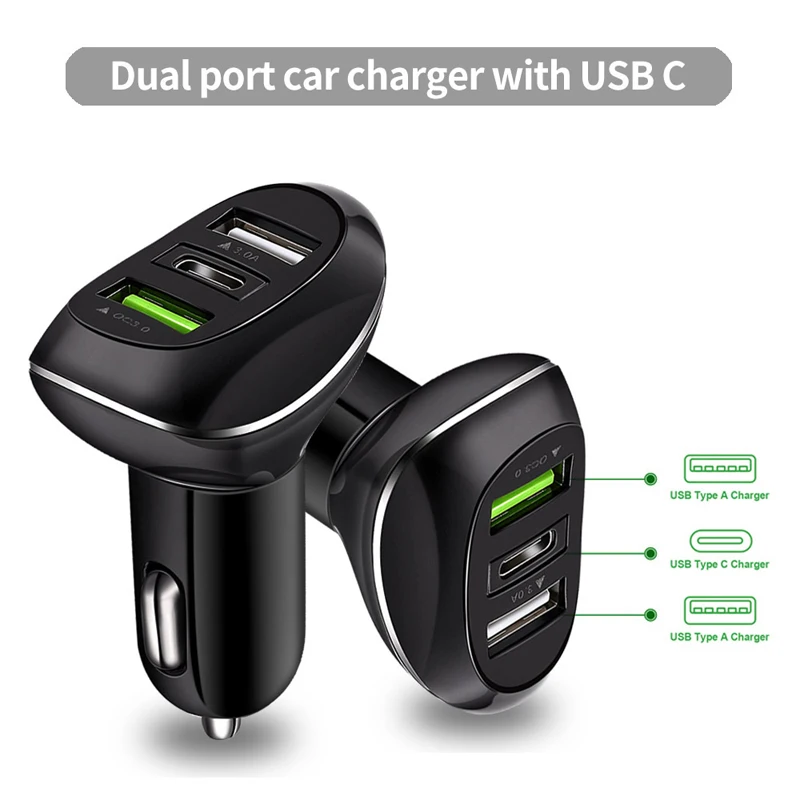 CHARMOON Quick Charge QC 3,0 USB Автомобильное Зарядное устройство USB-C автомобиля мобильный телефон Зарядное устройство с зарядный кабель для Samgsung S8Fast тип C