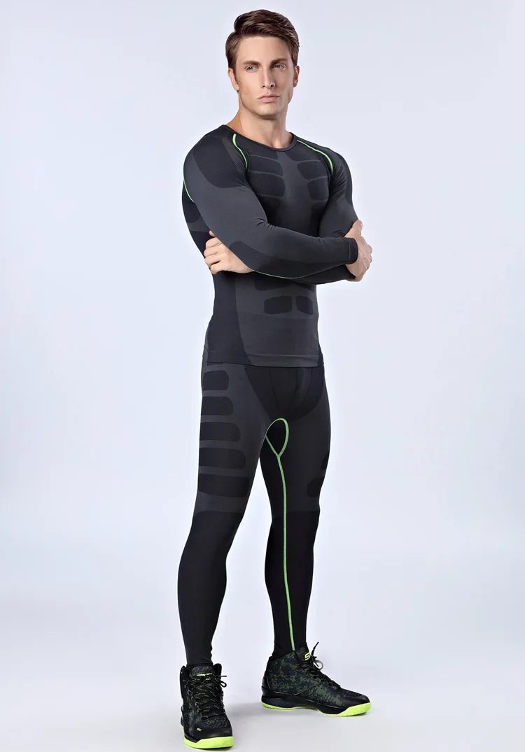 Фитнес мужской спортивный комплект одежды для тренировок быстросохнущие спортивные штаны для бега леггинсы+ футболки с длинными рукавами мужской спортивный костюм