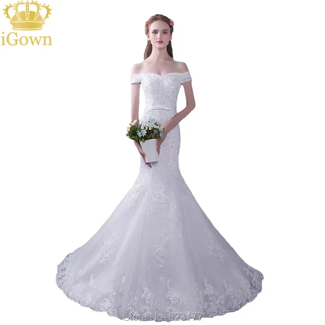 Igown Brand The Bride Mermaid Wedding Dress Y Slim White Lace Igown Brand The Bride Mermaid Wedding Dress Y Slim White Lace Embroidery Sweep Train Long Fishtail