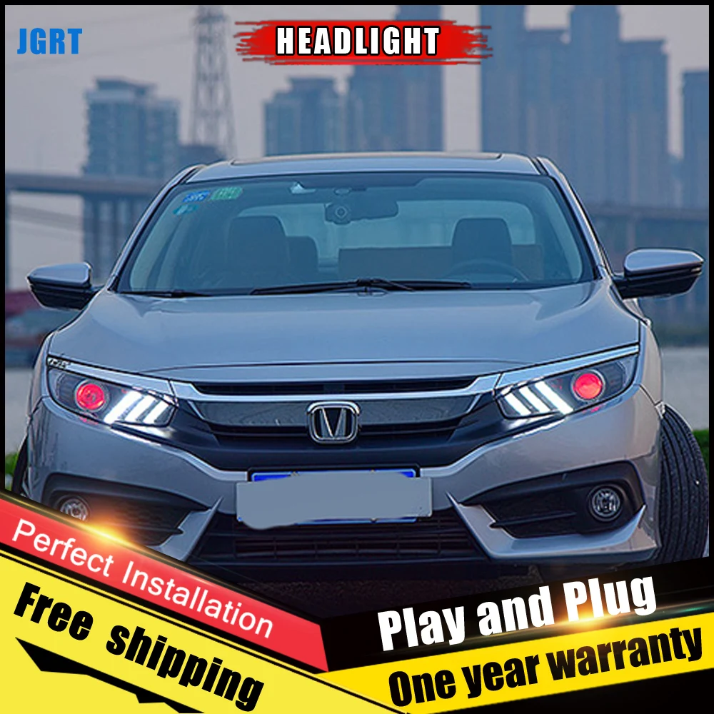 2PCS Car Style LED headlights 2016 2017 for Honda Civic for Civic head lamp Lens Double Beam H7