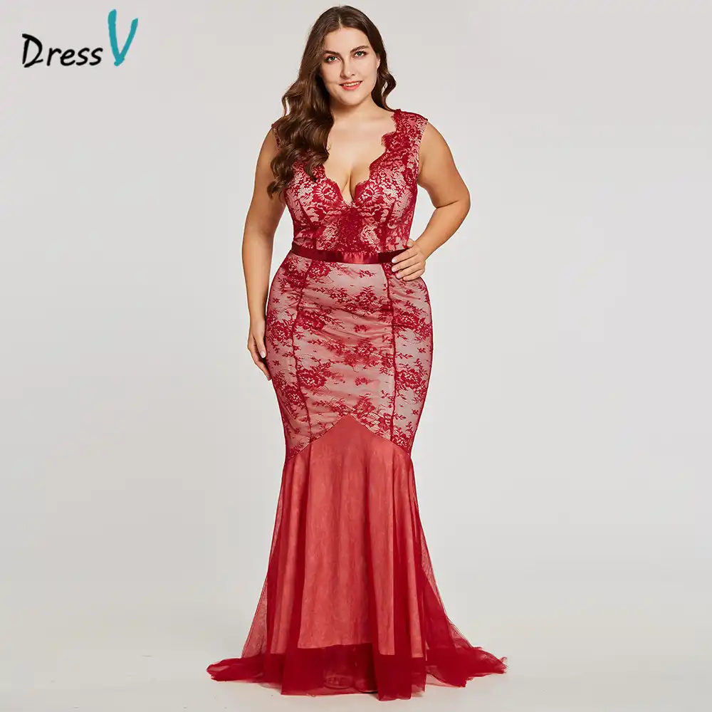 burgundy plus size evening dress