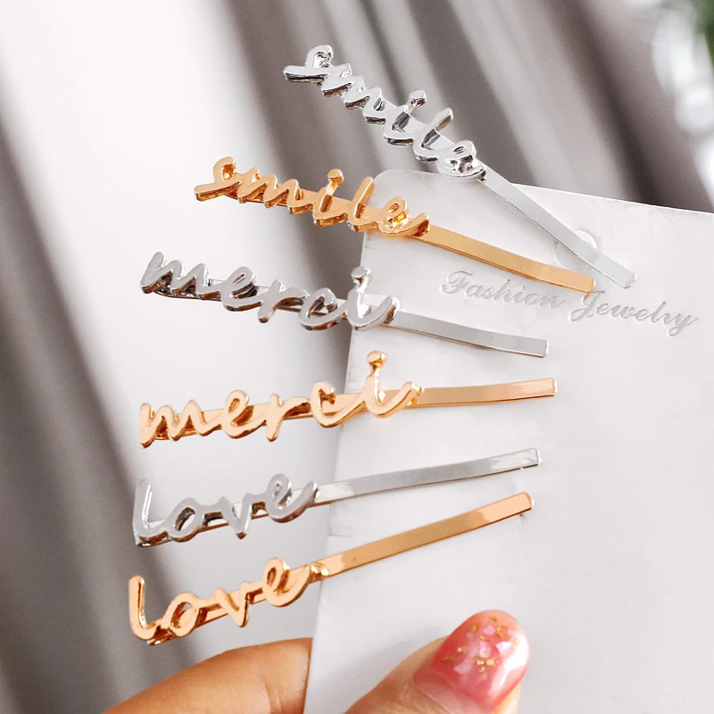 

ZOSHI Fashion Smile Love Letter Hair Clip Metal Hairclip Elegant Barrette Bobby Hair Pins Wedding Hair Tool Hair Clips for Women