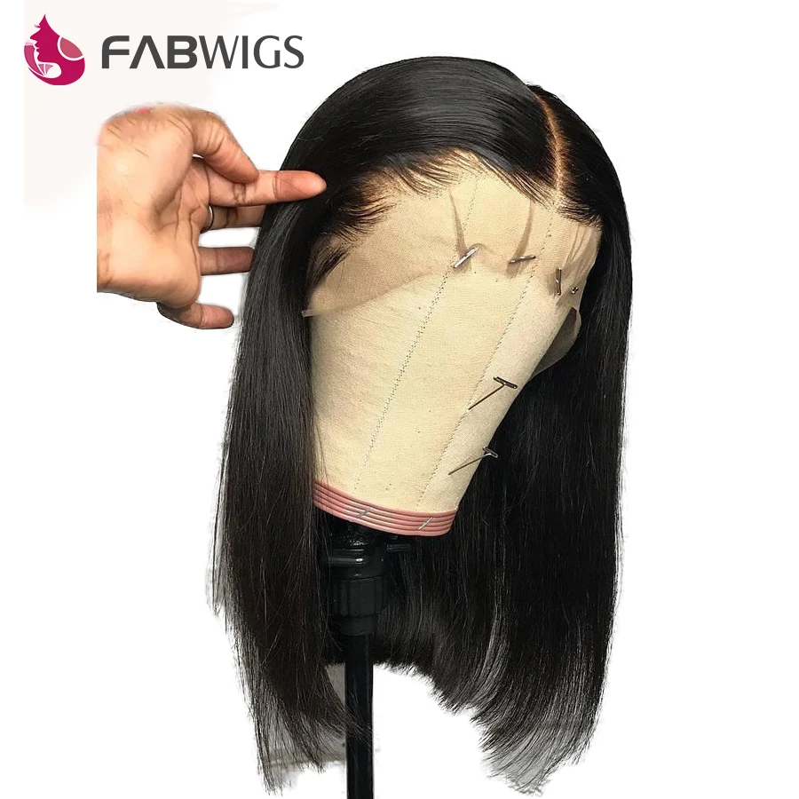 Парики из натуральных волос на коротком кружевном фронте Fabwigs с волосами младенца бразильские прямые парики из натуральных волос для черных женщин парик Remy Bob