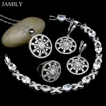 

Fashion Silver 925 Bridal Jewelry Sets Earrings/Pendant/Bracelet/Ring/Necklace Set White Stone Crystal Wedding Jewellery Set