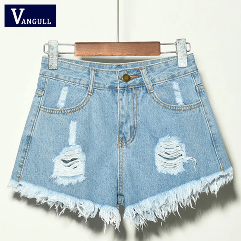 

Vangull Summer Casual Shorts Plus Size 6XL Women Denim Shorts Hole Tassel Short Jeans 2019 New Female High Waist Jean Shorts