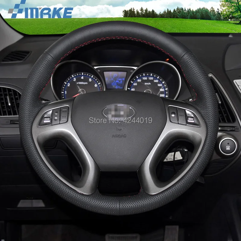 Для Hyundai IX35 черная кожа DIY ручная швейная крышка рулевого колеса автомобильные
