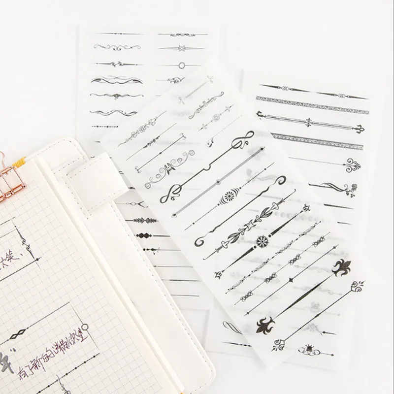 

6 pcs/pack Black and white division line Stickers Set Decorative Stationery Stickers Scrapbooking DIY Diary Album Stick Label