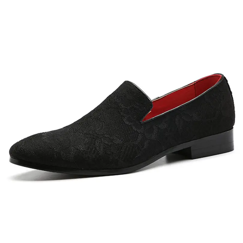 Индивидуальные мужские вечерние лоферы с вышитым цветочным узором; Мужская обувь; удобная повседневная мужская обувь на плоской подошве; большие размеры 38-48 - Цвет: Black
