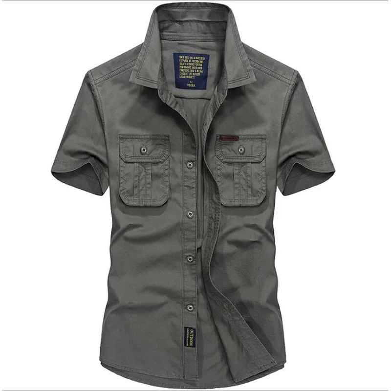  Men's Shirts Military Style Short Sleeve 100% Cotton Shirt,Chest Double Pocket,Loose Workers working Shirt