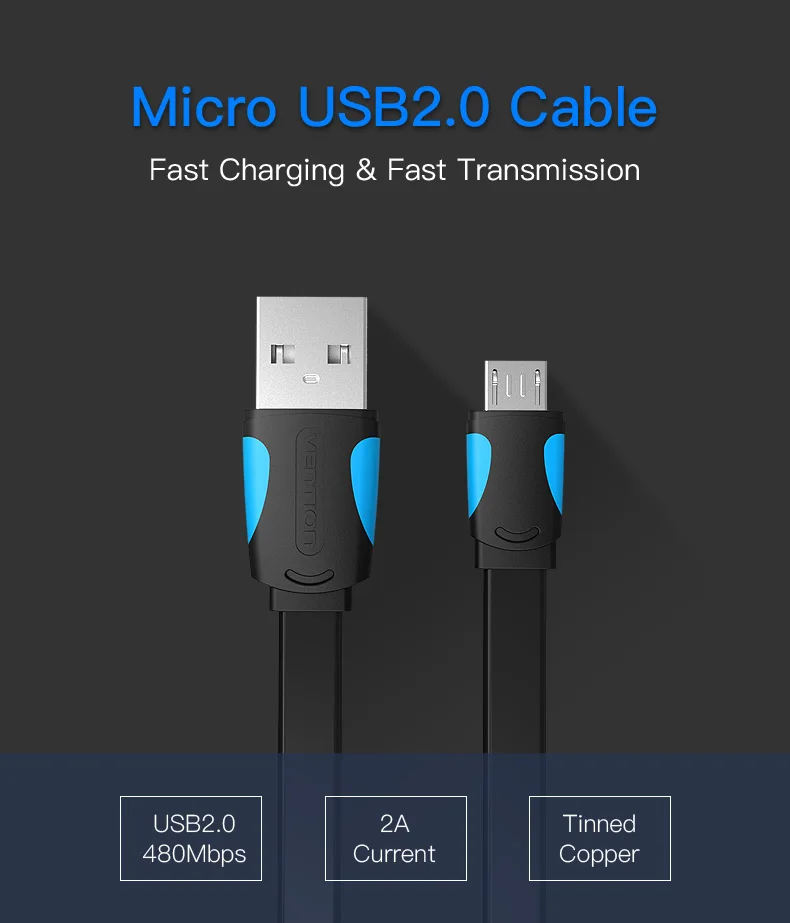 Vention Micro USB2.0 кабель для зарядки мобильного телефона супер зарядное устройство 1,5 м 1 м USB кабель синхронизации данных для samsung Android кабель