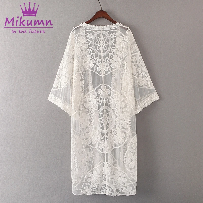 Mikumn فضفاضة الخامس الرقبة نصف كم عارضة شاطئ الرباط طويل سترة بلوزة القميص بلايز الأبيض camisas موهير