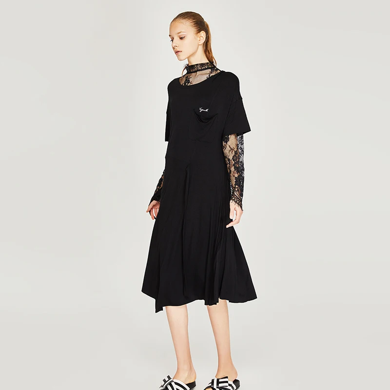 

Toyouth Women 2019 Summer Solid Pleated Dress Short Sleeve Loose One Piece Dresses Embroidery Pocket Bandage Vestido Ladies
