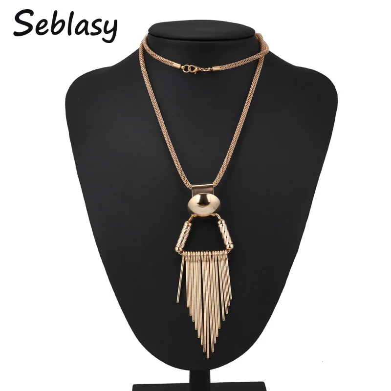 Seblasy Autumn Long Sweater Chain Necklaces Punk Alloy Geometric