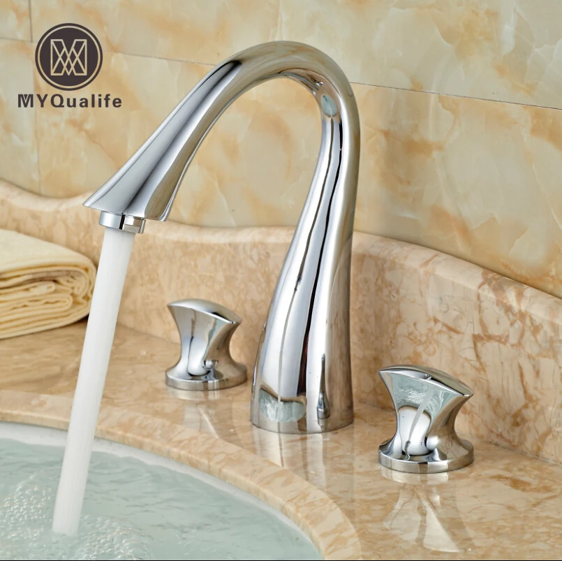 

Brand New Waterfall Bathroom Widespread Sink Faucet 3 Holes Dual Handle Basin Mixer Taps Chrome Finish