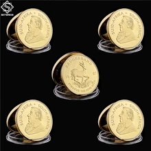 Krugerrand Fyngoud, réplica de oro fino de Sudáfrica, moneda de réplica, moneda de Metal conmemorativa de Paul Kruger, 1967, 5 uds.