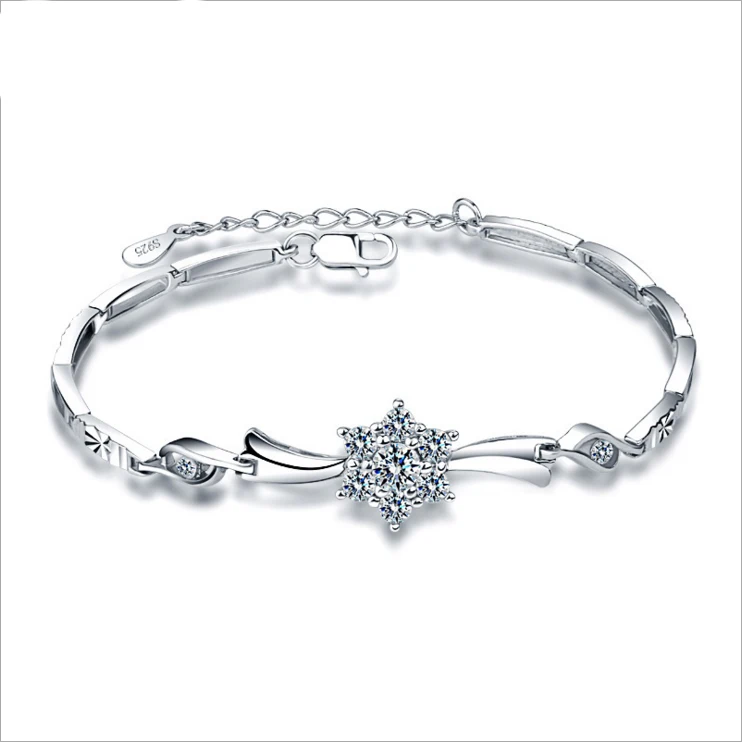 

Hot 925 Sterling Silver Snow Bracelet for Women Shining AAAAA Cubic Zircon Crystal Charm bracelets wedding Jewelry L04