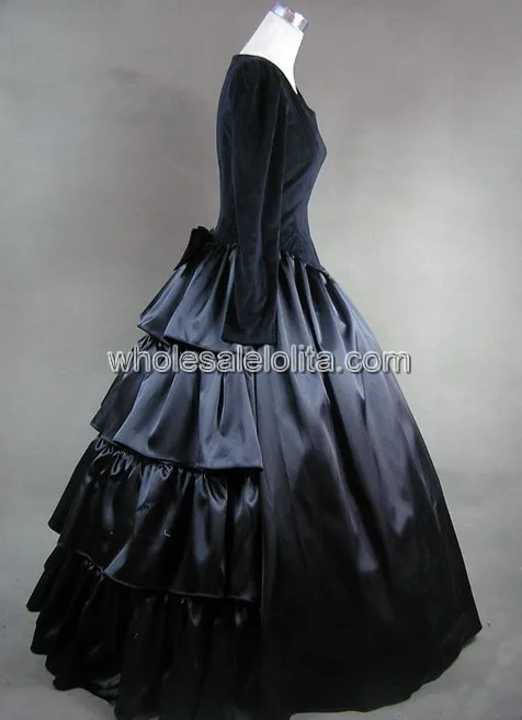 Черное многослойное платье в готическом стиле с бантом