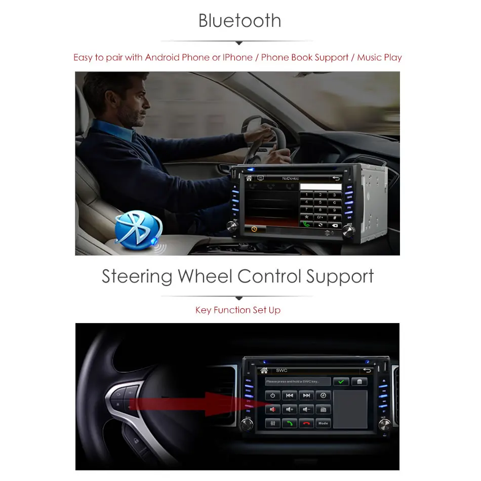 Discount 2Din Universal Car In Dash Touch Screen Bluetooth Radio CD DVD MP3 Video Media Player Head Unit Stereos (Without GPS) 6