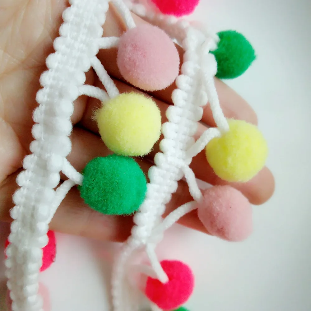4 Colors Mixed Lace Fabric Rainbow Sewing Accessories Pompom Trim Pom