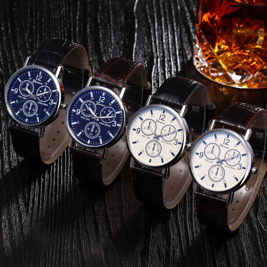 New Blu Ray Glass Watch Neutral Quartz Simulates The Wrist Watch Men Fashion Luxury Business Mens Watches Gifts Wholesale Q60