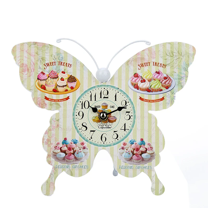 

European Retro Metal Clocks Ornaments Butterfly Alarm Clocks Desktop Crafts Creative Small Clocks Home Office Decoration Gifts