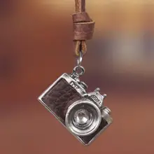 

Black Brown Real Leather and Alloy Camera Pendant Adiustable Necklace Womens Mens Unisex