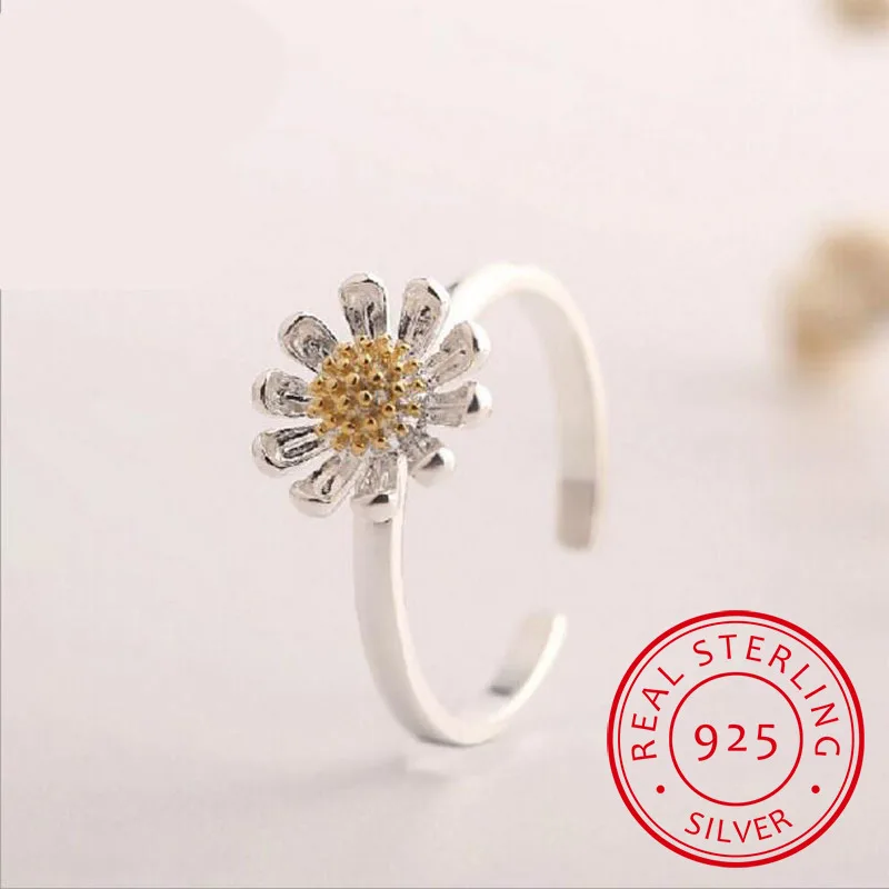

Gold Color Daisy Stamen Flower Open Rings For Women High Quality Lady 100% 925 Sterling Silver Fine Jewelry