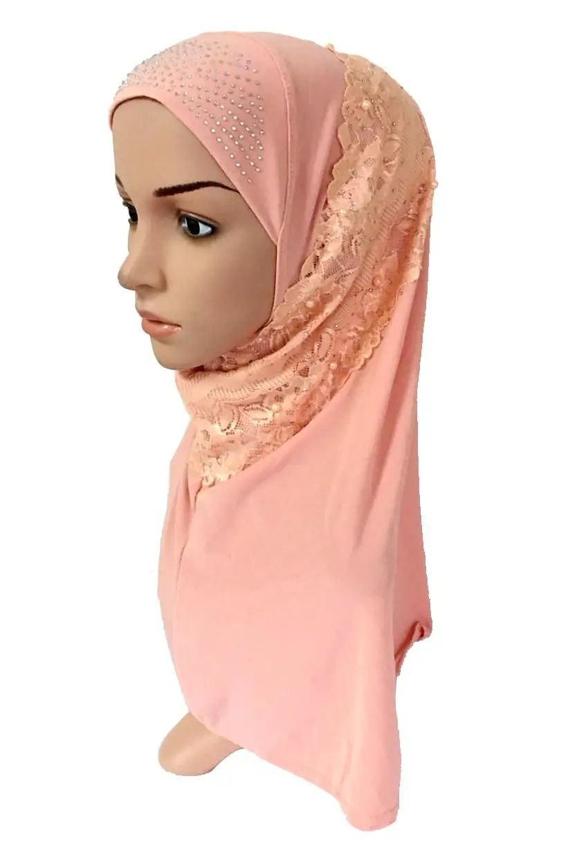 Женский мусульманский хиджаб с цветочным узором, кружевной длинный шарф, исламский Амира, головной убор, шали, головной убор, цельный трикотажный Рамадан - Цвет: Оранжевый