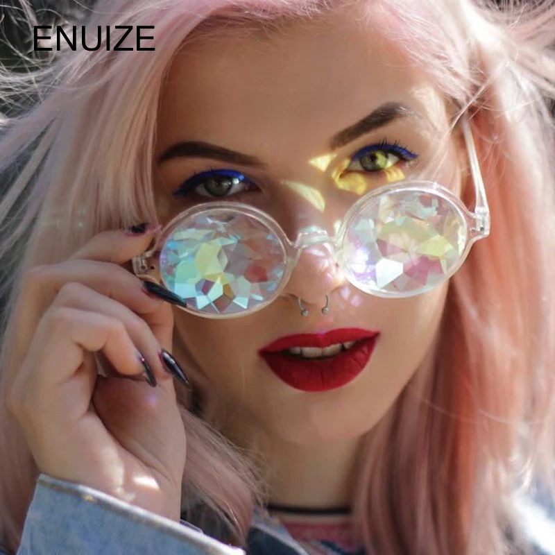 Retro Round Kaleidoscope Sunglasses Colorful Eyewear Glasses Women Rave