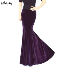 Idopy Curvaceous женские длинные джинсовые макси юбки винтажное элегантное промытое платье с бархатным воротником джинсы с оборками юбки для женщин