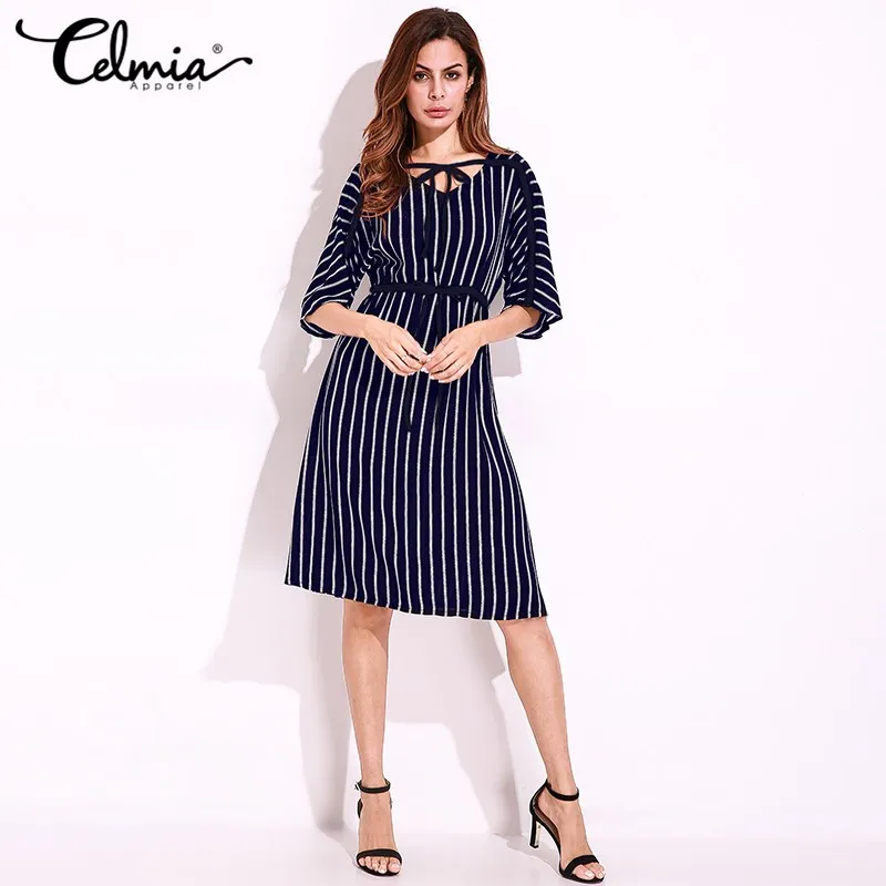Women Summer Striped font b Dress b font Tunic font b Elegant b font Vintage Evening