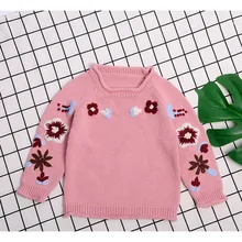 Весенне-осенние свитера для маленьких девочек свитер с вышивкой и длинными рукавами для новорожденных девочек трикотажная одежда для девочек свитер с цветочным рисунком для малышей
